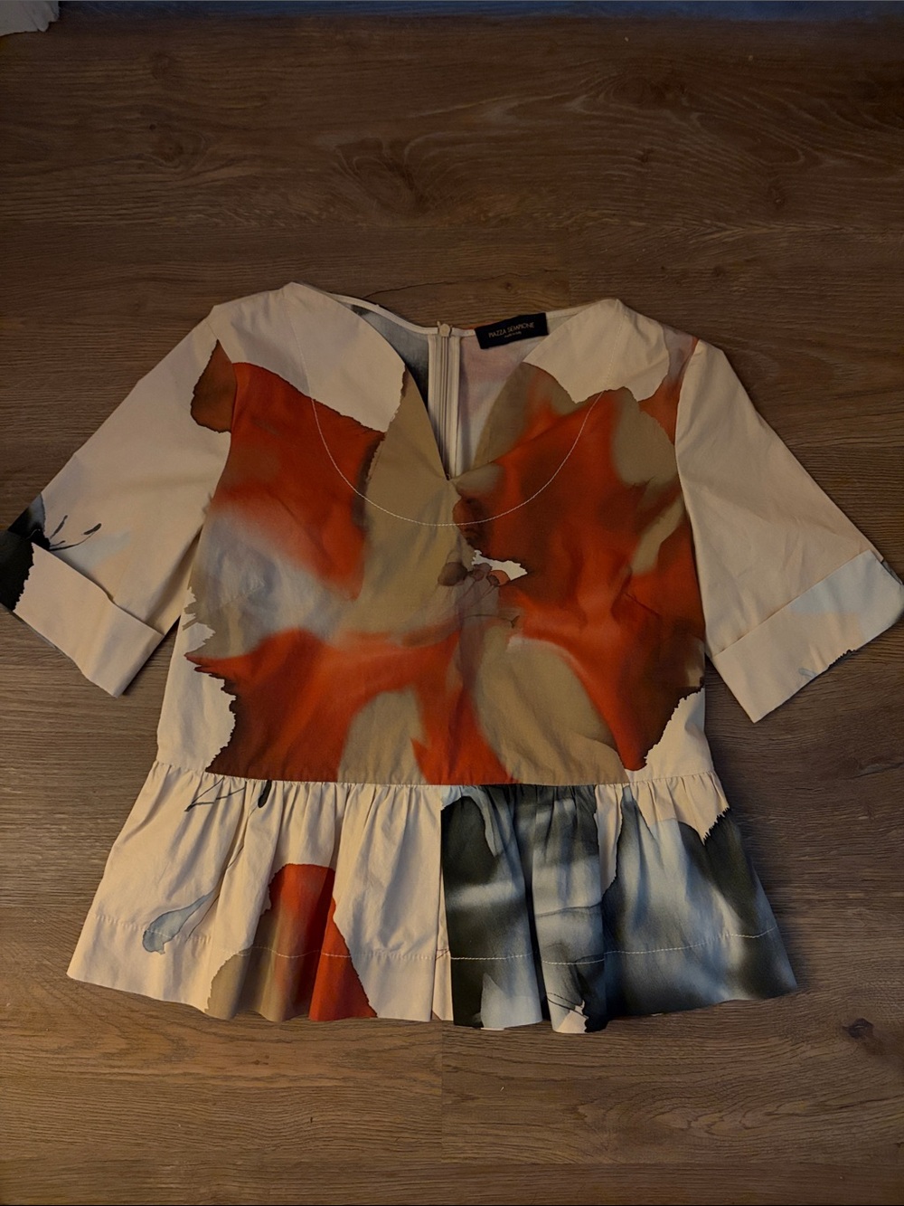 Piazza Sempione Cream Blouse with Orange and Blue Abstract Wash